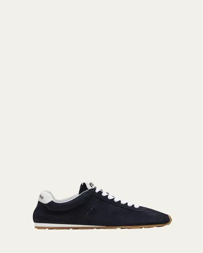 Miu Miu Suede Bicolor Retro Trainer Sneakers In Black