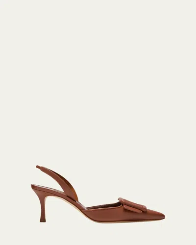 Manolo Blahnik Maysli Leather Buckle Halter Pumps In Brown