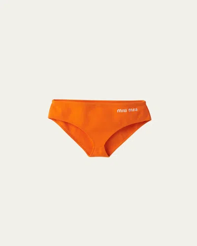 Miu Miu Logo-embroidered Bikini Bottoms In Orange