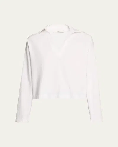 Vince Easy Cotton Long-sleeve Pullover Polo Top In White
