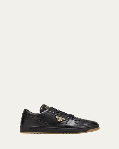 Prada Enamel-triangle Leather Sneakers In Multicolor