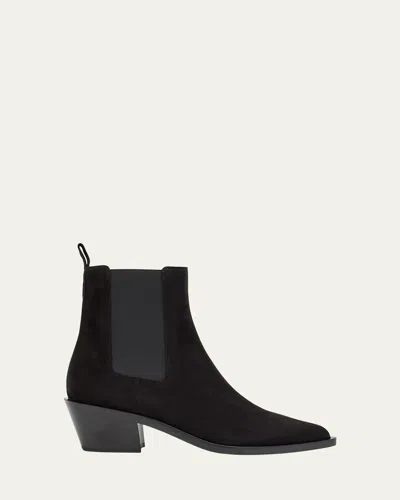 Gianvito Rossi Wylie Suede Western Chelsea Booties In Black