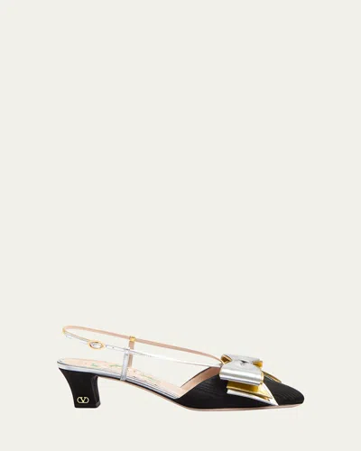 Valentino Bowow Moire 45mm Slingback Pumps In Black