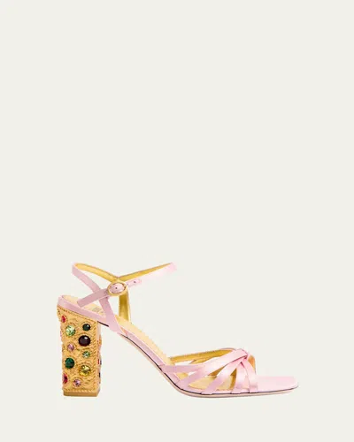 Valentino Jeweled Satin Ankle-strap Sandals In Pink