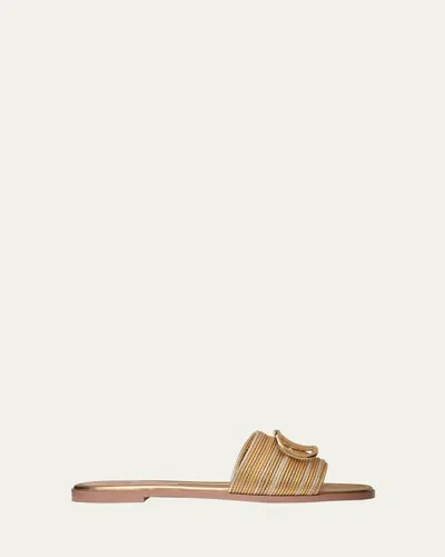 Valentino Garavani Vlogo Signature Metallic Leather Slide Sandal With Cornely Embroidery Woman Gold