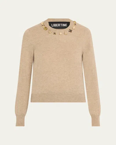 Libertine Button Luxe Shrunken Cashmere Sweater In Brown