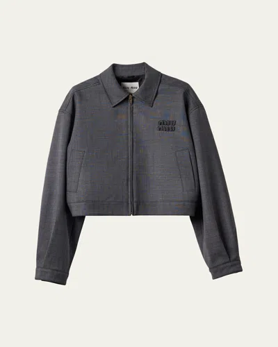 Miu Miu Long-sleeve Zip Up Wool Jacket In Gray