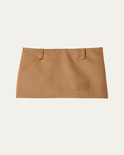 Miu Miu Logo Camel Hair Mini Skirt In Brown