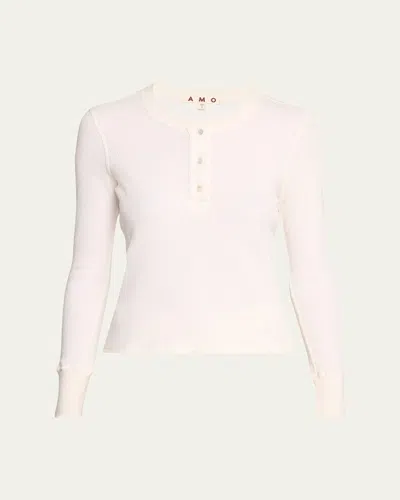Amo Denim Ribbed Thermal Henley Tee In Natural