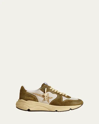 Golden Goose Running Sole Suede And Mesh Sneakers In Brown