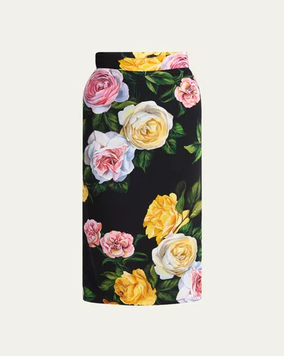 Dolce & Gabbana Floral Charmeuse Midi Skirt In Multi
