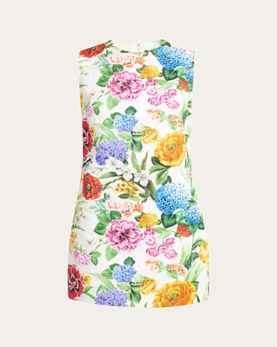 Dolce & Gabbana Floral Print Jacquard Cotton Short Dress In Multicolor
