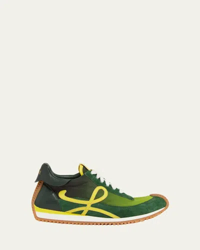 Loewe Flow Runner 2.0 Leather-trimmed Shell And Suede Sneakers In Green