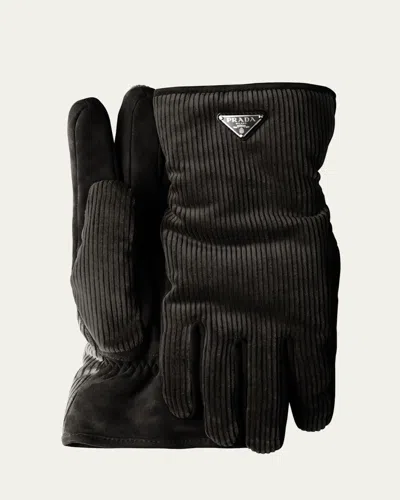 Prada Men's Napa Gloves With Triangle Logo In Black