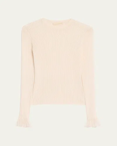Ulla Johnson Aster Ribbed Ruffle-cuff Top In Neutral