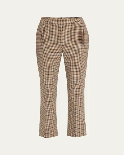 Veronica Beard Arte Cropped Houndstooth Pants In Brown