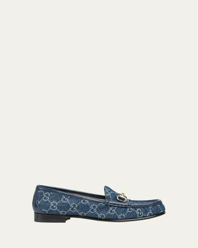Gucci 1953 Horsebit Monogram Denim Loafers In Blue