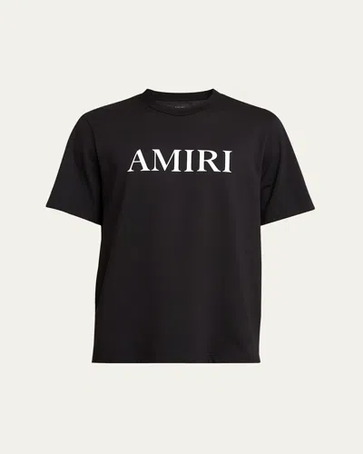 Amiri Men Black Crewneck T-shirt With Logo Lettering Print On The Front In Cotton Man In Black