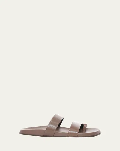 The Row Hugh Leather Toe-ring Slide Sandals In Brown