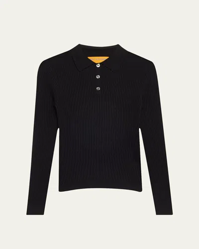 Guest In Residence Shrunken Long-sleeve Cashmere Polo In Black