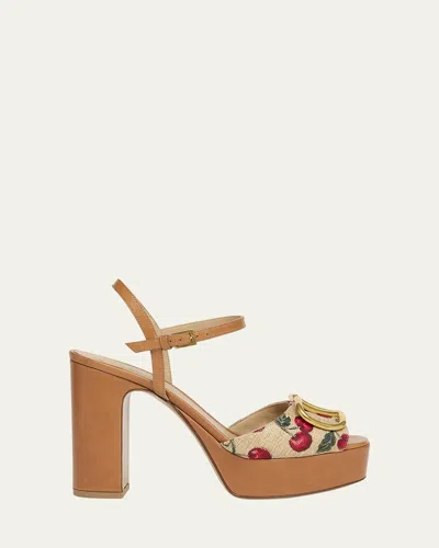 Valentino Vlogo Cherry Ankle-strap Platform Sandals In Brown