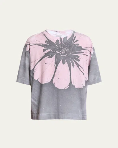 Dries Van Noten Flower-print Oversized T-shirt In Gray