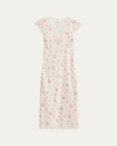 Loveshackfancy Theodore Floral Satin Midi Dress In Pink