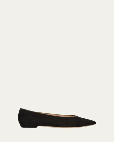 Gianvito Rossi Suede Pointed-toe Ballerina Flats In Black
