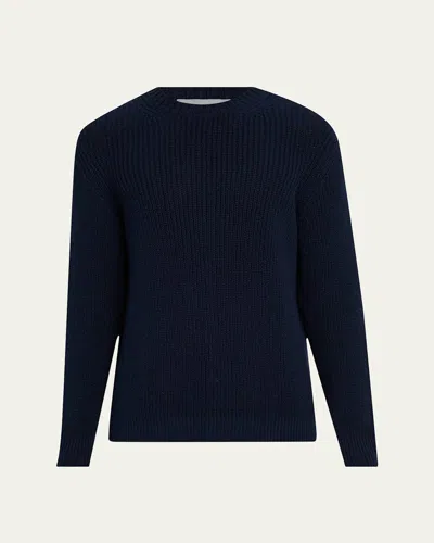 Bergdorf Goodman Men's Summer Cotton Rib Crewneck Sweater In Blue