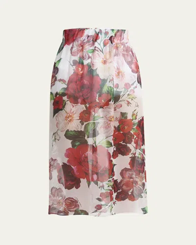 Dolce & Gabbana Bouquet Rose Chiffon Sheer Midi Skirt In Multi