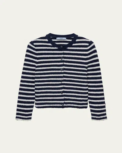 Prada Striped Three-quarter Sleeve Knit Cardigan In Blue