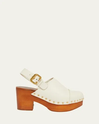 Chloé Jeannette Leather Slingback Platform Clogs In Eggshell