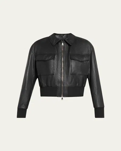 Brunello Cucinelli Monili-neck Smooth Glove Leather Bomber Jacket In Black