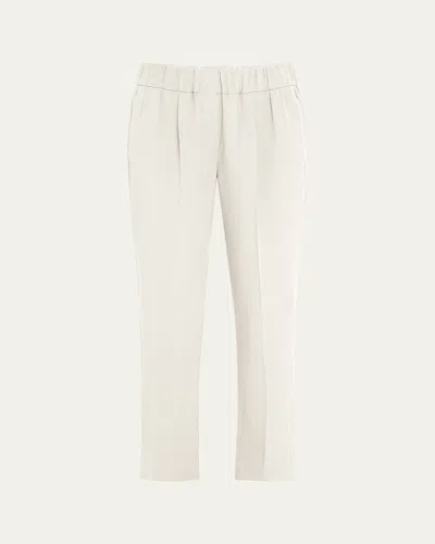 Brunello Cucinelli Silk Crepe Cady Straight-leg Ankle Pull-on Pants In Neutral