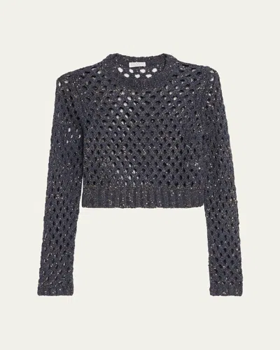 Brunello Cucinelli Sparkling Silk-linen Crewneck Sweater In Gray