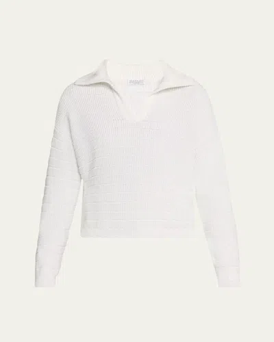Brunello Cucinelli Johnny Collar Cotton English Ribbed Sweater In White