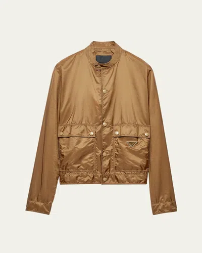 Prada Men's Re-nylon Snap-front Jacket In Gold