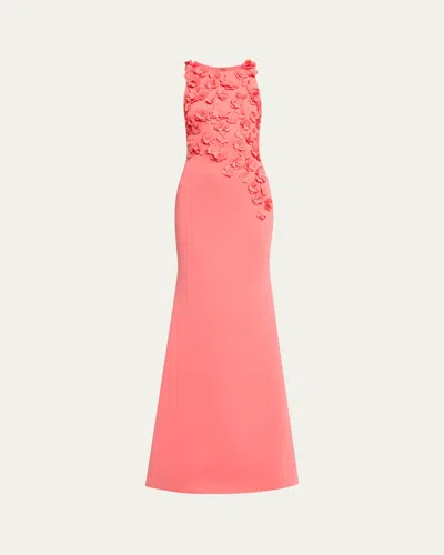 Badgley Mischka 3d Floral Scuba Gown In Pink