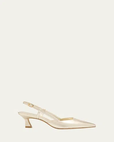 Stuart Weitzman Vinnie Metallic Kitten Slingback Pumps In White