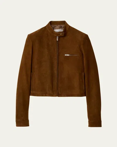 Miu Miu Suede Zip Jacket In Brown