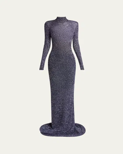 Balenciaga Sequined Mock-neck Maxi Dress In Blue
