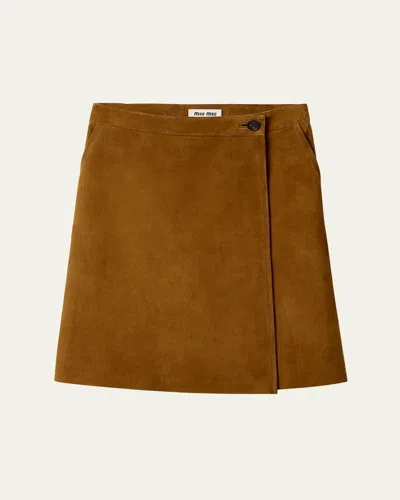 Miu Miu Suede Knee-length Wrap Skirt In Green