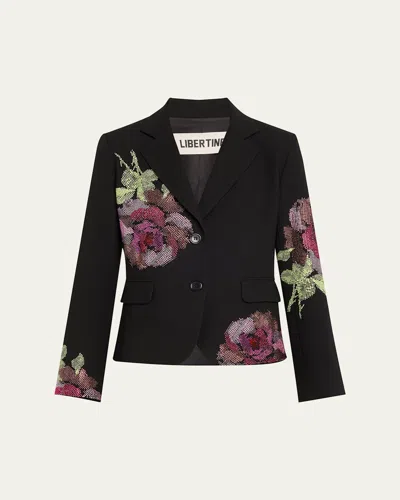 Libertine American Beauty Printed Short Wool Blazer In Black