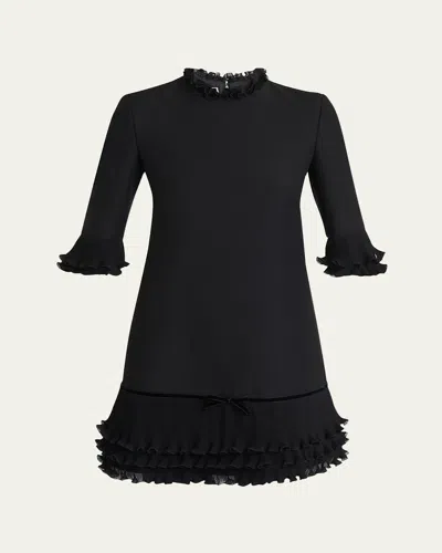 Valentino Ruffle Silk Crepe Mini Dress In Black