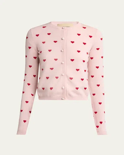 Valentino Jacquard Hearts Wool-cashmere Cardigan In Pink