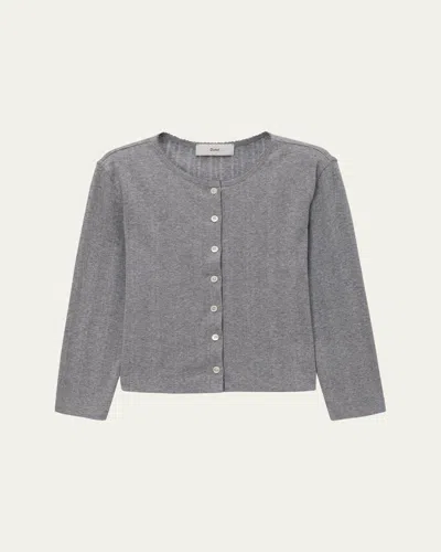 Dunst Pointelle Knit Crewneck Cardigan In Gray