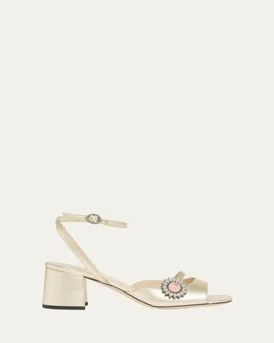 Valentino Daisy Jeweled Metallic Ankle-strap Sandals In Animal Print