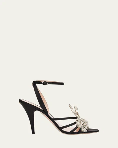 Valentino Ladycrush Strass Flower Ankle-strap Sandals In Animal Print