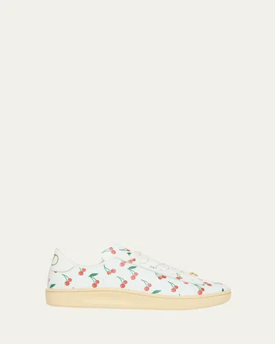 Valentino Garavani Royco Vlogo Cherry-print Leather Sneakers In White