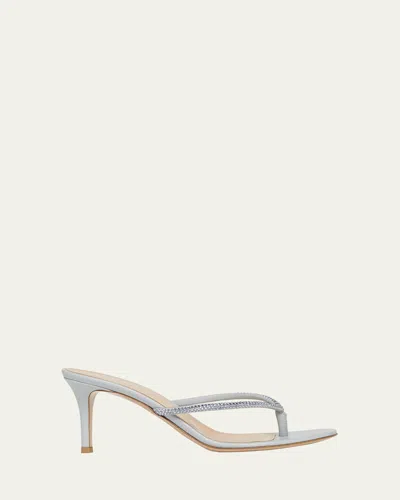 Gianvito Rossi India Strass Leather Thong Stiletto Sandals In Gray
